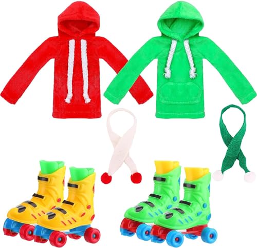 6 Stück Weihnachtselfe Zubehör Set,Elfenpuppe Kleidung,Weihnachtself Puppe Kapuzenpullover mit Schal,für Puppendekorationen Zubehör,Elfenpuppen Kleidungszubehör（A） von ZOSIGN