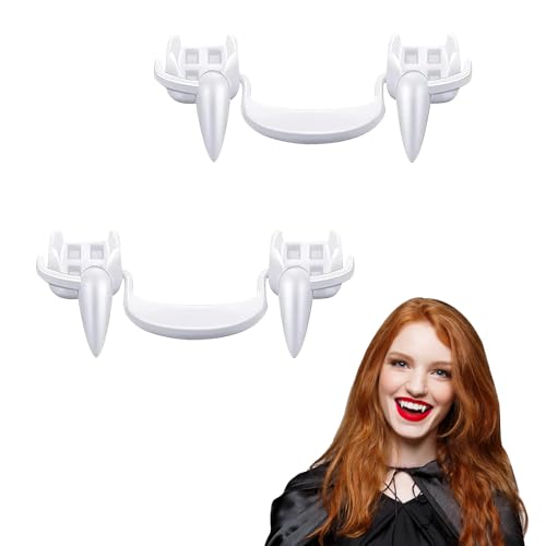 Halloween Reißzähne,Einziehbare Halloween Vampirzähne Reißzähne,Halloween Vampir Fangs,für Werwolf Cosplay Hosenträger Zähne Party Requisiten Erwachsene Karneval Party Kostüm (2 Stück Reißzähne) von ZOSIGN