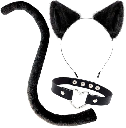 ZOSIGN 3 Stück Katzen Stirnband Damen, Katzenohren Haarreif mit Schwanz und Halsband, Katze Ohren Stirnband, für Cosplay, Karneval Party, Halloween(B) von ZOSIGN