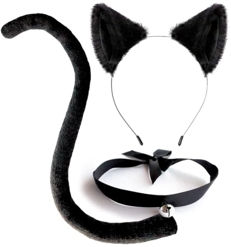 ZOSIGN 3 Stück Katzen Stirnband Damen, Katzenohren Haarreif mit Schwanz und Halsband, Katze Ohren Stirnband, für Cosplay, Karneval Party, Halloween(C) von ZOSIGN