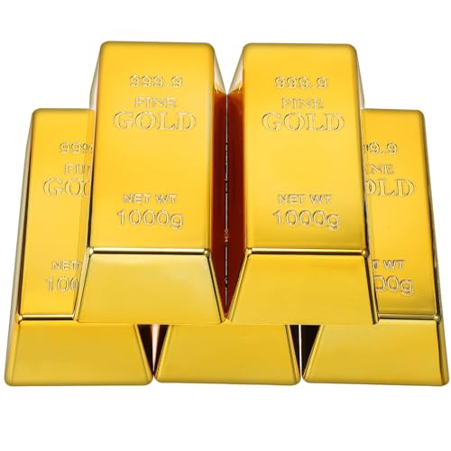 ZOSIGN 5 PCS Fake Gold Bar Bullion, Replica Gold Bullion Plastic Fake Golden Brick Gold Bar as Door Stopper/Paperweight, Gold Bars Film Prop Novelty Gift Pirate Casino von ZOSIGN