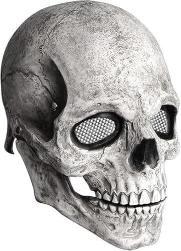 ZOSIGN Skelett Halloween Maske, Totenkopf Maske Erwachsene, Voller Kopf Skull Maske,Halloween Skelettmaske mit Beweglichem Kiefer, für Halloween Cosplay Partymaske（Grau） von ZOSIGN