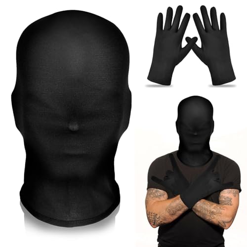 ZOSIGN Vollgesichtsmaske Schwarz, Halloween Masken Vollgesichts, Vollgesichtsmaske Halloween, Halloween Handschuhe, Unisex Gesichtslose Maske für Halloween Karneval Cosplay Party Kostüm von ZOSIGN