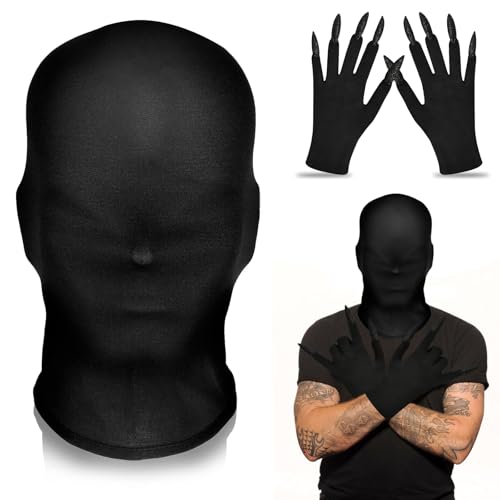 ZOSIGN Vollgesichtsmaske, Halloween Masken Vollgesichts, Halloween Handschuhe, Halloween Nagelhandschuhe, Unisex Gesichtslose Maske für Halloween Karneval Cosplay Party Kostüm von ZOSIGN