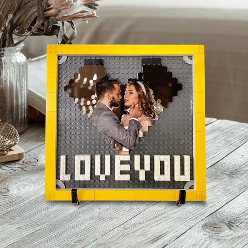 Personalisierte Foto Bauklötze Puzzle - Individuelles Herzförmiges Bild Love You Steine Puzzle mit Fotorahmen - DIY Romantische Wohnkultur Jahrestag Geburtstag Geschenke für Sie, Ihn, Liebende, Paare von ZOTIMEF