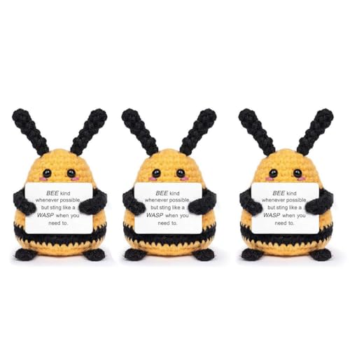 ZOUBAOQ Lustige positive Biene, Mini-Häkelbiene mit positiven Affirmationskarten für inspirierende, gestrickte Bienen-Emot mit Puppentaschen-Umarmung von ZOUBAOQ