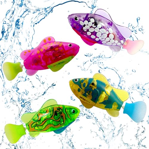 ZOYDP 4 Stück Robo Fish, Robo Fische für Kinder, Roboter Badewanne Fische mit 12 Batterien, Schwimmende Fische,Künstliche Bewegliche Fische,Wiederverwendbare Schwimmende Roboterfische mit LED-Leuchten von ZOYDP