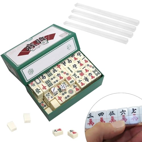 ZOYDP Mini Mahjong Set 20mm, 144 Majong Spielsteine, Tragbarer Mini Mahjong Spiel mit Würfeln und Mahjong Halter, Riichi Mahjong Set Traditionelles Chinesisches für Tabletop Spiel Brettspiel, Beige von ZOYDP