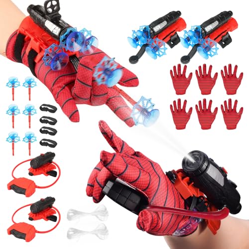 ZOYDP Spider Launcher Handschuh 4 Set, Spiderman Handschuhe Spinnennetz für Kinder, Hero Spiderman Wasserpistole, Spiderman Handgelenk Spielzeug für Spiderman Cosplay Lustiges Lernspielzeug von ZOYDP