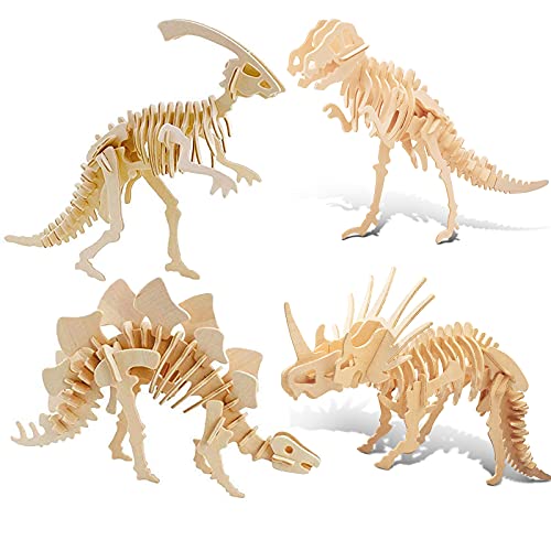 Hölzerne 3D Puzzle,3D Dinosaurier Puzzles,Dinosaurier 3D Puzzle,Dinosaurier aus Holz,3D Holz Puzzle für Kinder,Dinosaurier Modell,Geschenke für Kinder und Erwachsene (4 Stücke) von ZPPLD