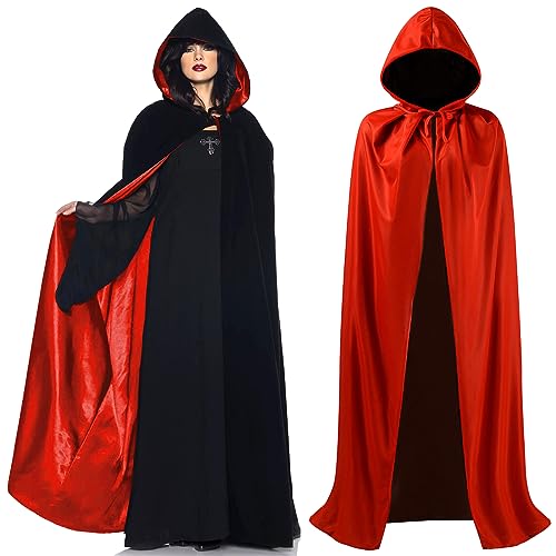 ZPQAODI Umhang Schwarz Rot Doppelseitig, Vampir Umhang, Vampir Cape, Vampir Kostüme Umhang Halloween Erwachsene Cosplay Halloween Kostüm, 150 cm von ZPQAODI