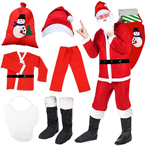 ZPQAODI Weihnachtsmann Herren 7 Stk Set Kostüm für Nikolaus Roter Deluxe Samt Weihnachtsmann Groß，Kostüm Weihnachten ，Nikolauskostüm ，Weihnachtsmann Anzug Outdoor für Weihnachtsfeier Cosplay von ZPQAODI