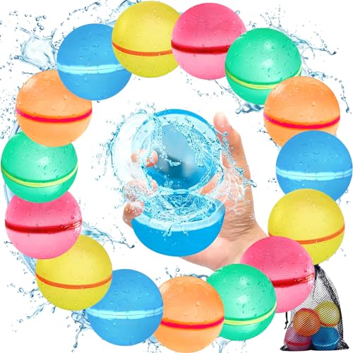 ZQEJEFD 15 Stück Wiederverwendbare Wasserbomben Selbstschließend, Wasserbomben Set Splash Bälle, Silikon Wasserballons Spielzeug für Kinder Erwachsene,Sommer Outdoor Wasserpark Schwimmbad Strand Party von ZQEJEFD