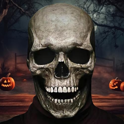 ZQEJEFD Halloween Maske Realistische Halloween Totenkopfmaske mit Beweglichem Kiefer, Gruselige Skelett Maske Latexmaske,Halloween Deko Schädelmaske Horror Maske für Erwachsene Cosplay Halloween Party von ZQEJEFD