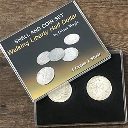 ZQION Walking Liberty Half Dollar Shell and Coin Set (4 Coins 1 Shell) Magic Tricks Stage Close Up Magic Coins Gimmick von ZQION