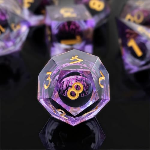 ZQMW DND Würfel Set, Drachenauge Polyedrische Harz Spielwürfel, 7 Stück Handmade D&D Würfel, Rollenspiel Würfel für Dungeons and Dragons RPG MTG DND Dice Set, lila von ZQMW