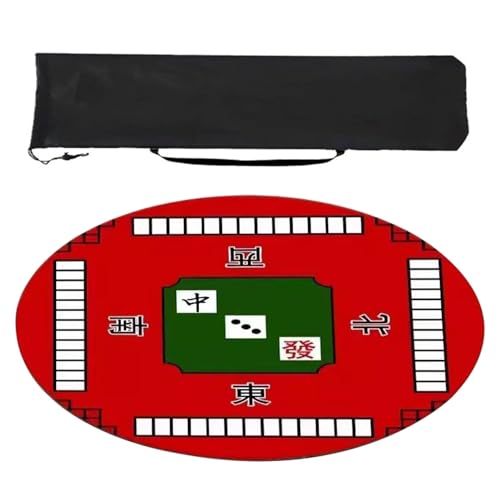 ZQQZEZ Mahjong mat Runde, verdickte 8-mm-Mahjong-Matte, Mahjong-Tischmatte mit Aufbewahrungstasche, leise Spieltischmatte für den Haushalt(Red,27.5inx27.5in) von ZQQZEZ