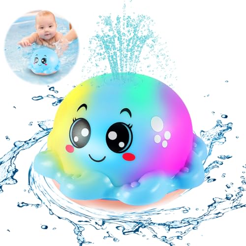 ZRSDIXKI Badewannenspielzeug Baby, Badespielzeug Leuchtend, Oktopus Badewanne Spielzeug Ab 1 2 Jahr, Automatische Induktion Spray Wasser Spielzeug Geschenke Für Baby Kinder Kleinkind(ab 6 Monate) von ZRSDIXKI