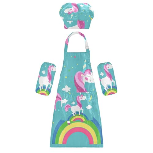 ZRWLUCKY - Kinder Küchenschürze mit Taschen zum Kochen und Backen Kawaii Fairy Kawaii Einhorn Rainbow Horse Pony Magic, S von ZRWLUCKY