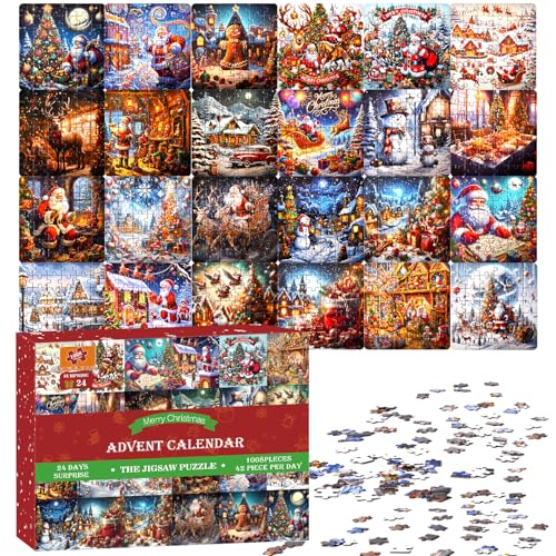 Adventskalender 2024 Puzzles für Kinder, 1008 Teile Weihnachts-Countdown-Kalender-Puzzle für Jugendliche und Erwachsene, 24 Tage Weihnachtspuzzle von ZTBBW