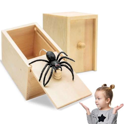 ZTBFHLZQ 2PCS Spinne In Box,Spinne Streich Box,Holz Streich Spinne,Spinnen Prank Box Holz Prank Spider Scare Box Streich Spinne Scare Box, für Kinder Erwachsene Halloween Party Favors Gifts von ZTBFHLZQ