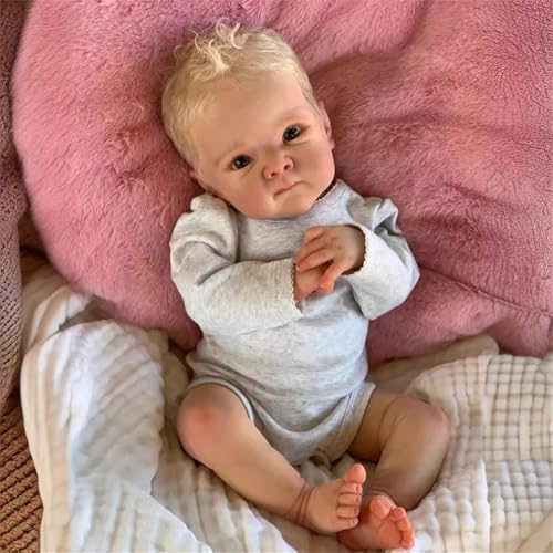 ZTZHYZR Reborn Baby Junge 18 Zoll 48 cm Reborn Puppen Lebensecht mit Blonden Haaren, Weichkörper Babypuppen wie Echt Silikon Baby Puppe für Kinder ab 3 Jahre von ZTZHYZR