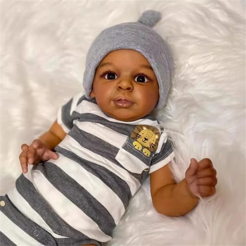 ZTZHYZR Reborn Baby Junge Lebensecht Baby Puppe 23 Zoll Dunkle Haut Reborn Puppe Junge Babypuppen wie Echt mit Handgezeichnetem Haar Handgefertigte Kunst Baby Doll für Kinder ab 3 Jahre von ZTZHYZR