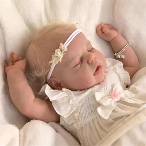 ZTZHYZR Reborn Baby Mädchen 22 Zoll Neugeborene Baby Puppe Süßes Lächeln Reborn Puppen Lebensecht Babypuppen wie Echt Schlafendes Mädchen mit Haaren für Kinder ab 3 Jahren von ZTZHYZR