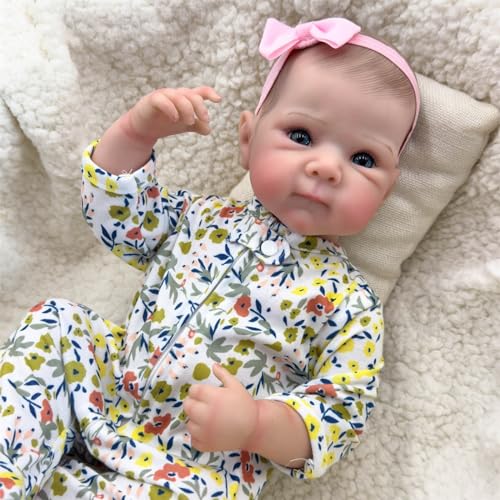 ZTZHYZR Reborn Puppe 18 Zoll 48 cm Reborn Baby Vollsilikon Lebensecht Mädchen mit Blauen Augen Babypuppen wie Echt Baby Puppe Set Kinder Geschenk für Spielzeug ab 3 Jahre von ZTZHYZR