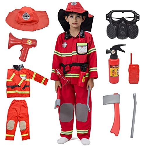 ZUCOS Kinder Feuerwehrmann Kostüm Rollenspiel Set - Feuerwehrmann Spielzeug Zubehör Feuerwehrmann Verkleiden Karneval Geburtstag Weihnachten Geschenke (10-12 Jahre) von ZUCOS