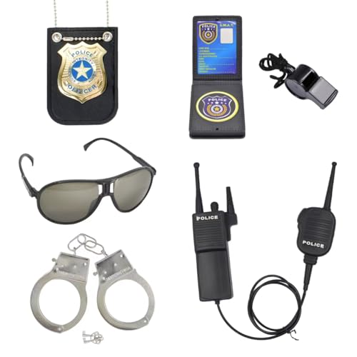 ZUCOS Polizei Kostüm Kinder, Polizist Handschellen Sonnenbrille Abzeichen Detective Cop Swat Rollenspiel Zubehör Halloween Party Kostüm Dress up (A, Medium) von ZUCOS