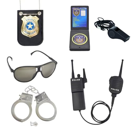 ZUCOS Polizei Kostüm Kinder, Polizist Handschellen Sonnenbrille Abzeichen Detective Cop Swat Rollenspiel Zubehör Halloween Party Kostüm Dress up (A, Medium) von ZUCOS