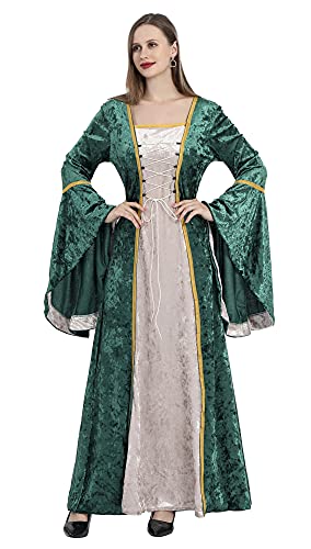 ZUCOS Renaissance Kostüm Frauen Mittelalterliches Kleid mit Trompetenärmel Gotisch Maxikleid Karneval Halloween Party von ZUCOS