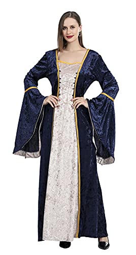 ZUCOS Renaissance Kostüm Frauen Mittelalterliches Kleid mit Trompetenärmel Gotisch Maxikleid Karneval Halloween Party von ZUCOS