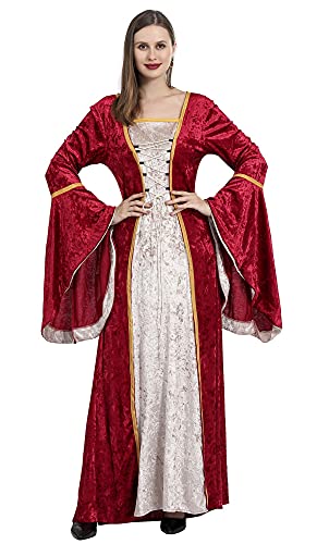 ZUCOS Renaissance Kostüm Frauen Mittelalterliches Kleid mit Trompetenärmel Gotisch Maxikleid Karneval Halloween Party von ZUCOS