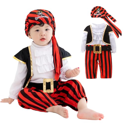 ZUCOS Unisex Baby Ein Stück Kostüm Bodysuit Säugling Kleinkind Strampler Cosplay Jumpsuit (0-6 Monate, Pirat) von ZUCOS