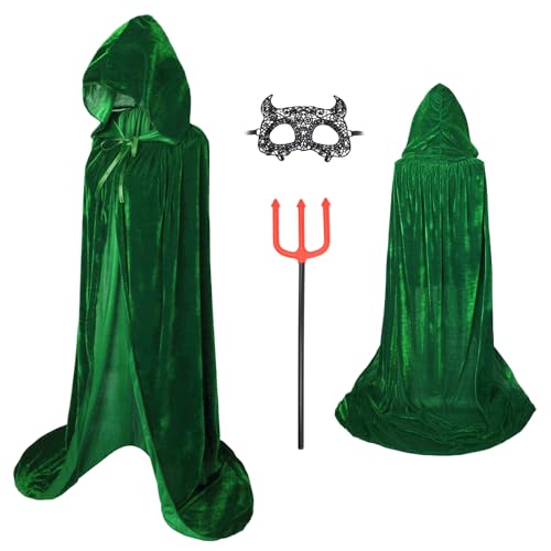 ZUCOS Unisex Erwachsener Umhang mit Kapuze Lange Cape Halloween Vampir Kostüm Grün Kinder Größe M 80cm von ZUCOS