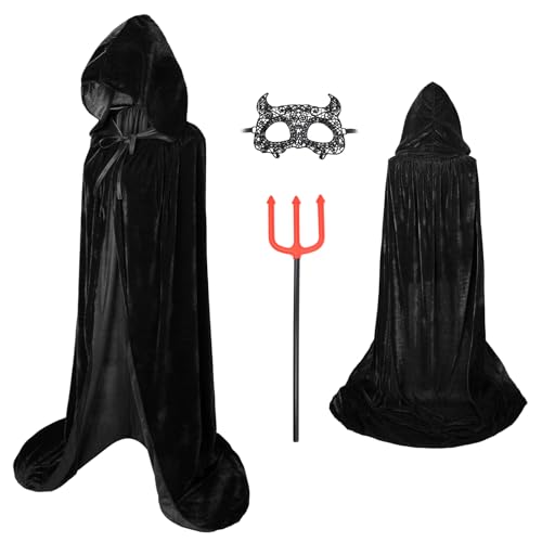 ZUCOS Unisex Erwachsener Umhang mit Kapuze Lange Cape Halloween Vampir Kostüm Schwarz Kinder Größe M 80cm von ZUCOS