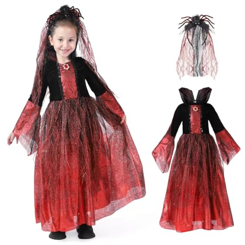 ZUCOS Vampirin Kleid Kostüm für Mädchen Halloween-Dress Up, Halloween Süßes oder Saures, Rollenspiel, Karnevals-Cosplay (Black, 10-12 Years) von ZUCOS