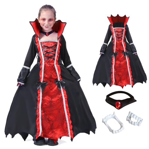 ZUCOS Vampirin Kleid Kostüm für Mädchen Halloween-Dress Up Halloween Süßes oder Saures Rollenspiel Karnevals-Cosplay (Black, 10-12 Years) von ZUCOS