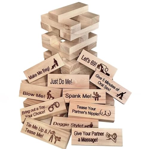 ZUICC Couple Game Blocks, Paare Spielblöcke, Super Frecher Block Turm Spiel, Valentine Tumbling Tower Stacking Blocks Spiel, Holzblöcke mit Wahrheit oder Pflicht Fragen und Herausforderungen von ZUICC