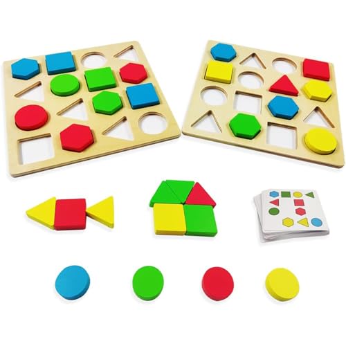 ZUNIPLEX Farben und Formen Match Spiel,Montessori Spielzeug für 3 4 5 6 Jahre,2 Sets Spielzeug + 32 Lernkarten,Kinder Lernen Formen und Farben,Passendes Geschenk für Kinder von ZUNIPLEX