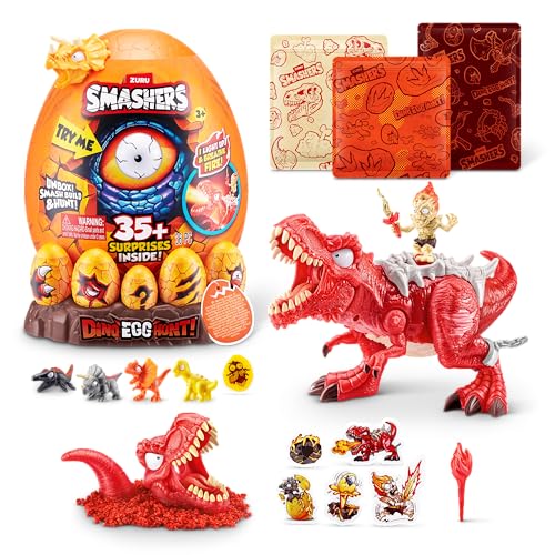 Smashers Dino Egg Hunt von ZURU, Jagd auf den leuchtenden, feuerspeienden Dinosaurier, Sammelspielzeug für Kinder (T-Rex) von ZURU SMASHERS