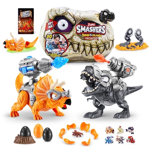 Smashers Dino Island T-Rex Battles von ZURU, Blue Triceratops, 50+ Surprises Boys Collectible Dinosaur T-Rex Triceratops, Surprise Sand Compounds Discovery (Blue Triceratops) von ZURU SMASHERS