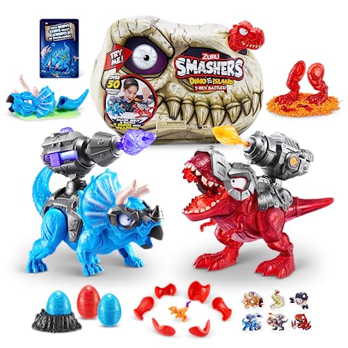 Smashers Dino Island T-Rex Battles von ZURU, Red T-Rex, 50+ Surprises Boys Collectible Dinosaur T-Rex Triceratops, Surprise Sand Compounds Discovery (Roter T-Rex), Mittel von ZURU SMASHERS