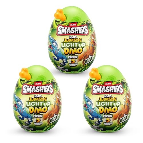 Smashers Nano Jurassic Light up Dino von ZURU, Dinosaurier zum Sammeln, mit über 5 Überraschungen für Kinder (3 Pack) von ZURU SMASHERS