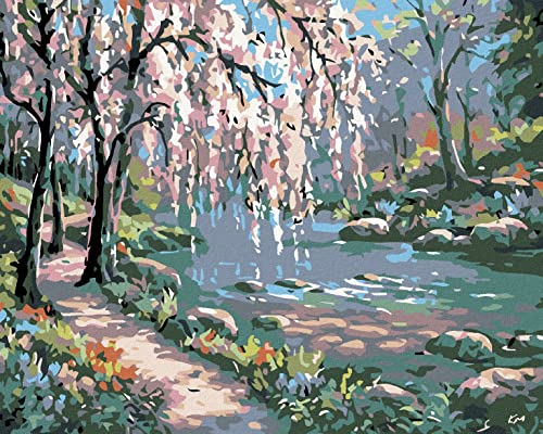 ZUTY 1833222, Malen nach Zahlen-ROSA Baum ÜBER DEM FLUSS 80x100 cm ohne Keilrahmen, not Framed von ZUTY