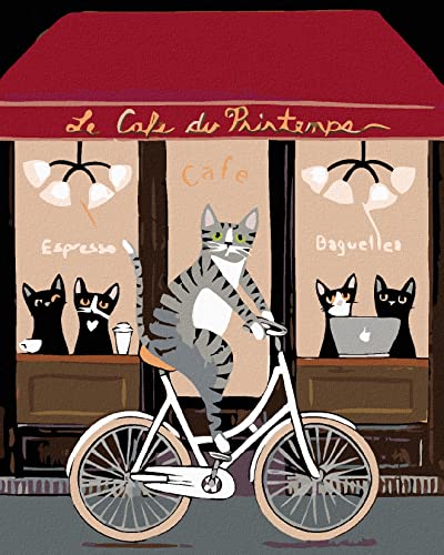 ZUTY 474212, Malen nach Zahlen-Kater AUF DEM Fahrrad VOR DEM KAFFEEHAUS 80x100 cm ohne Keilrahmen von ZUTY