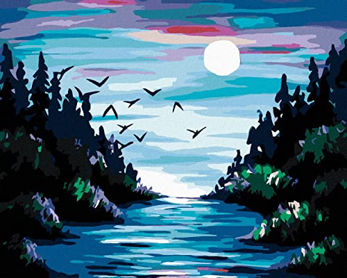 ZUTY 509222, Malen nach Zahlen-MOND ÜBER DEM FLUSS 80x100 cm ohne Keilrahmen von ZUTY