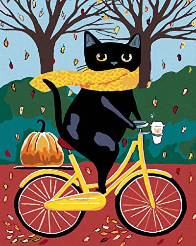 ZUTY 551232, Malen nach Zahlen-Schwarze Katze UND GELBES Fahrrad 80x100 cm ohne Keilrahmen, not Framed von ZUTY